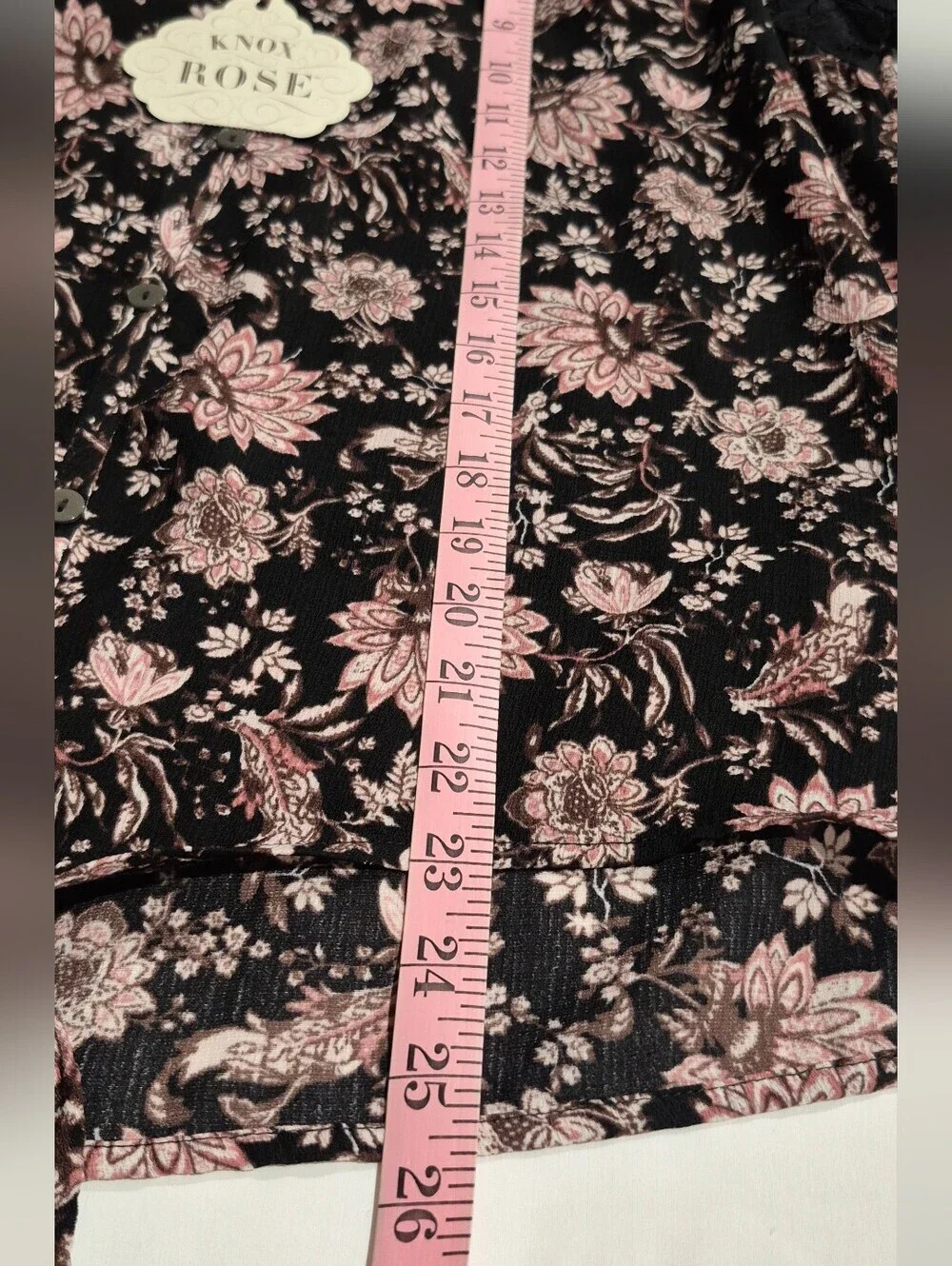 Knox Rose Black Button-Front Floral Top with Pink Print (Box B) - Picture 7 of 9